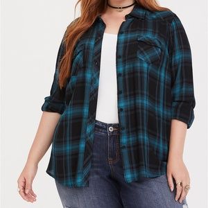 Torrid TURQUOISE PLAID TWILL CAMP SHIRT 6X